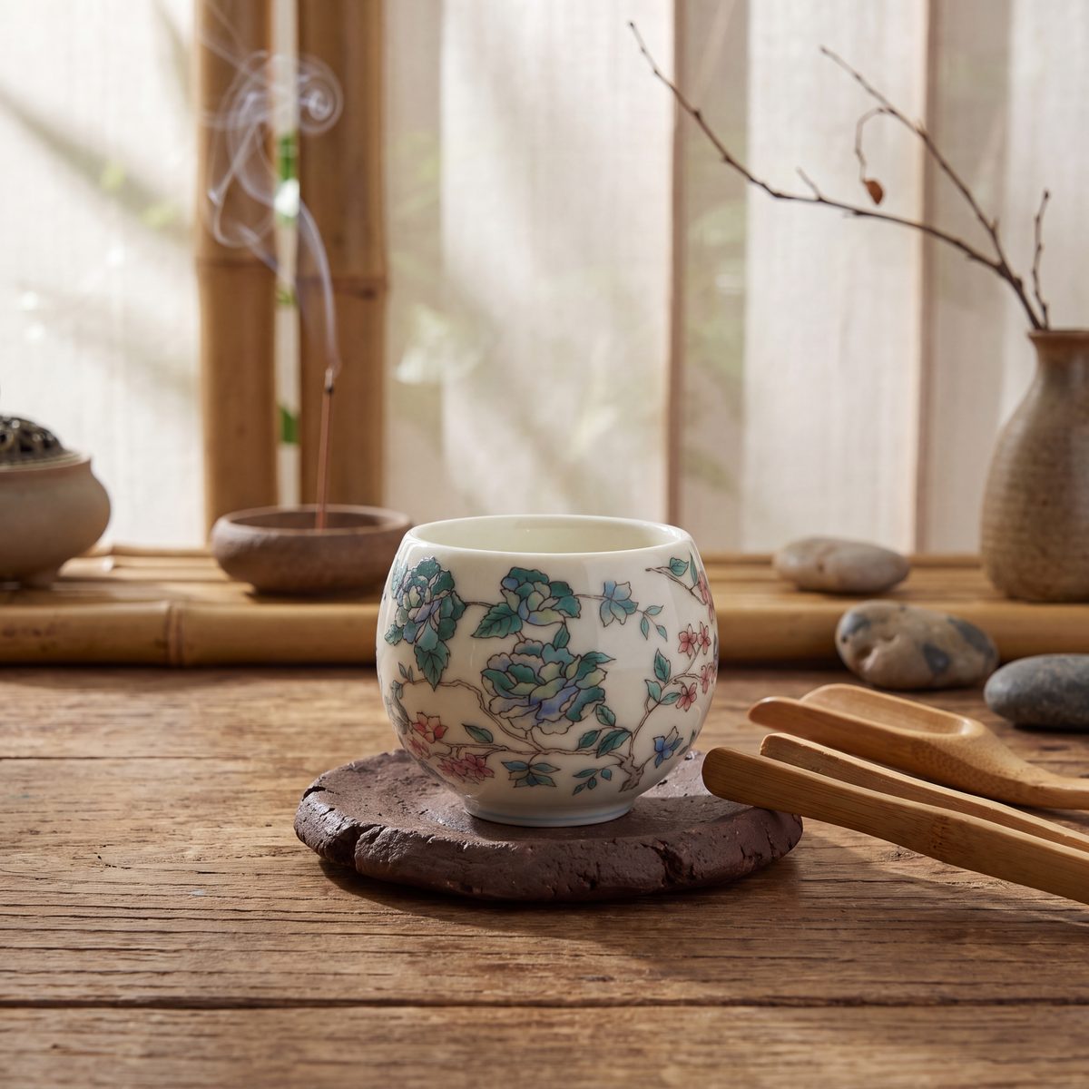 Peony Vine Hand-Painted Teacup