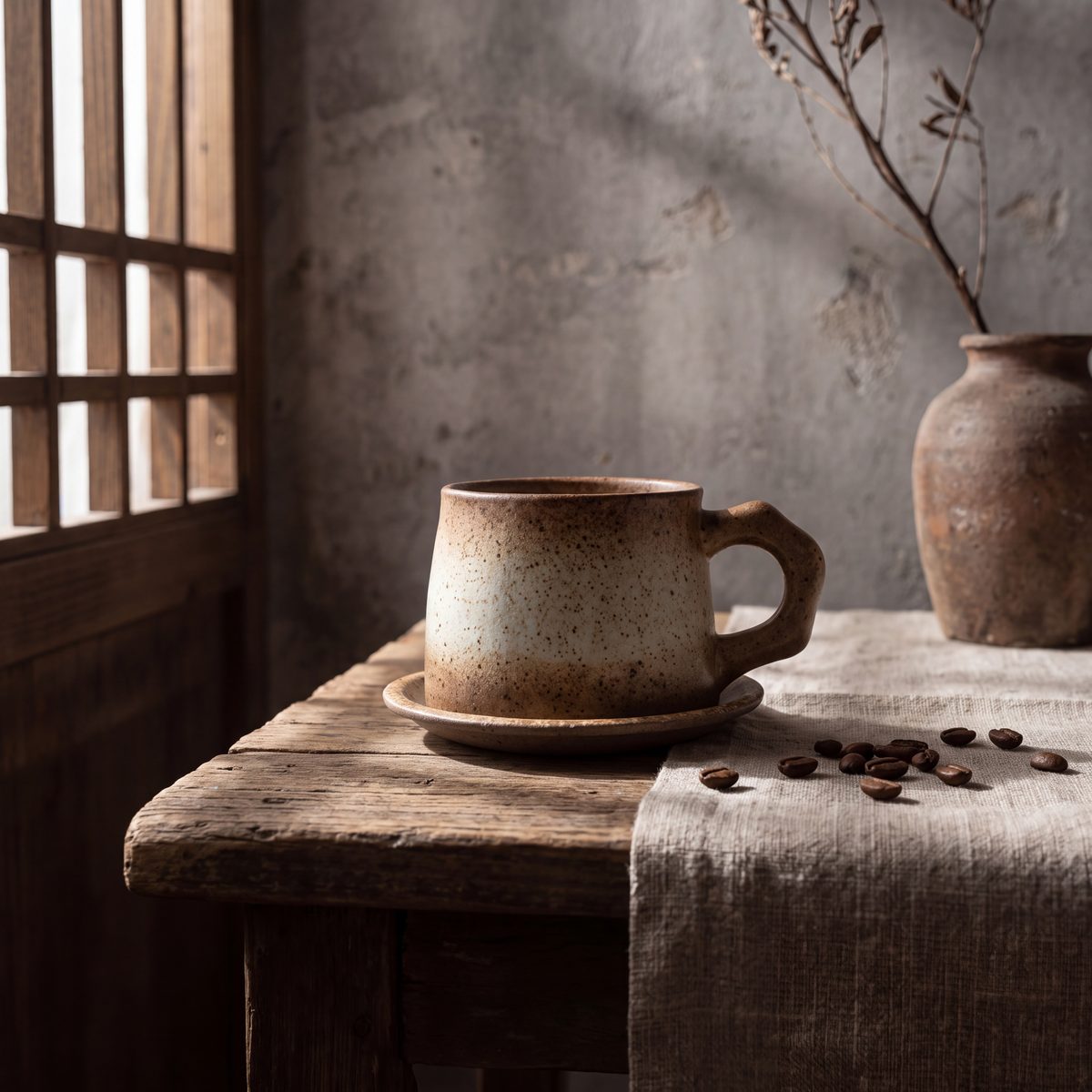 Stoneware Coffee Cup with Saucer