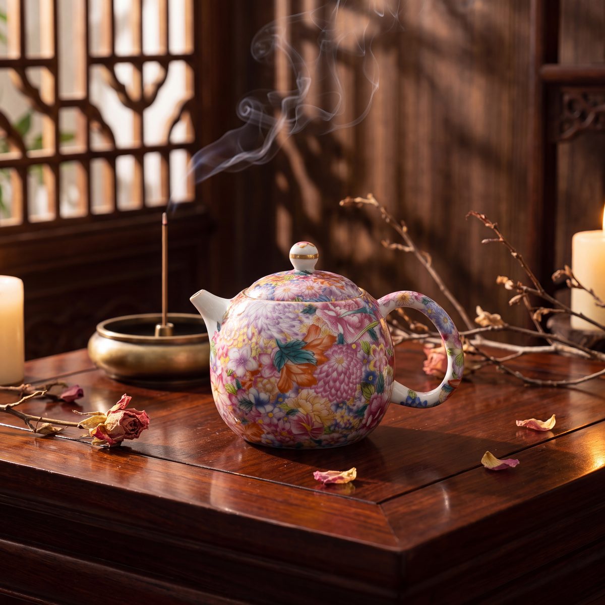 Hundred Bloom Enamel Teapot